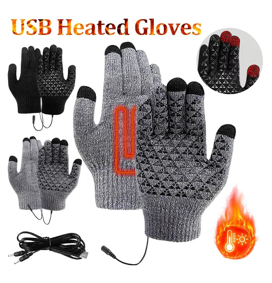 USB Electric Heated Gloves – Winter Thermal Touch Screen Knitted Gloves