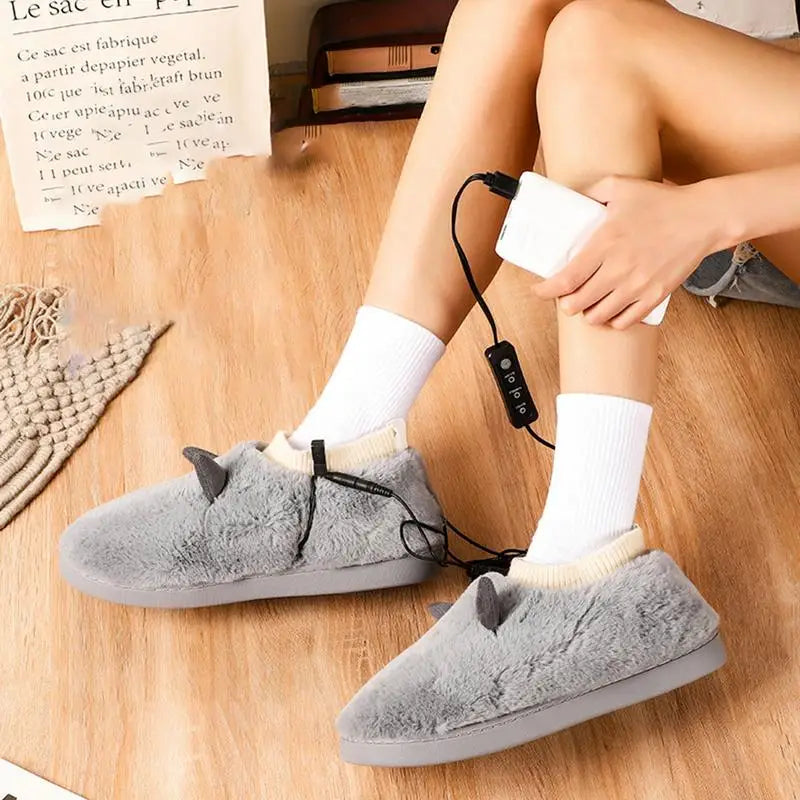 Winter Heated Slippers – USB Charging Electric Plush Foot Warmer with Adjustable Temperature for Men & Women.