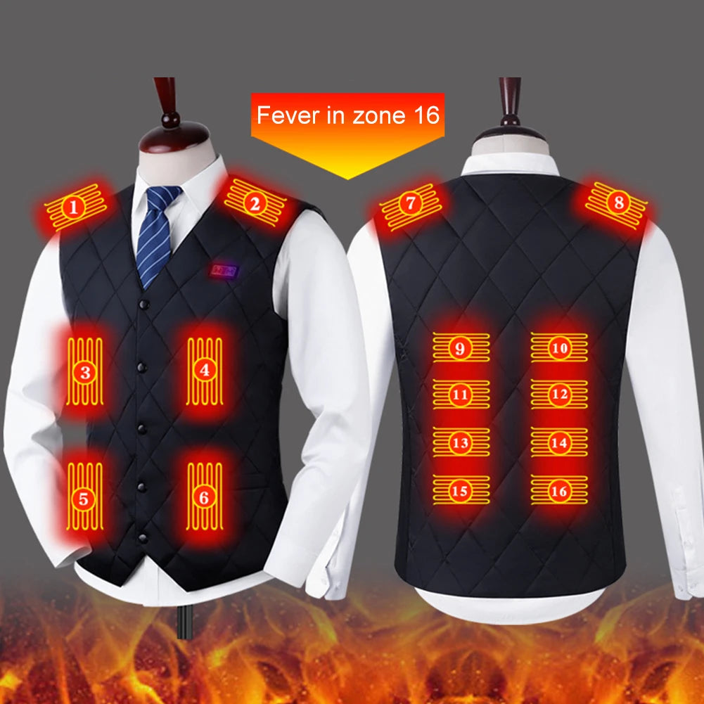 16-Zone USB Heated Vest for Men & Women - Adjustable Thermal Jacket for Winter, Hunting, and Outdoor Sports (Sizes M-7XL)