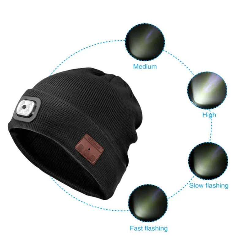 Knitted Hat With LED Bluetooth Headset Wireless Hooded Headset Smart Headset Music Knitted Built-in Microphone Cap