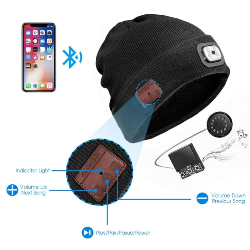 Knitted Hat With LED Bluetooth Headset Wireless Hooded Headset Smart Headset Music Knitted Built-in Microphone Cap