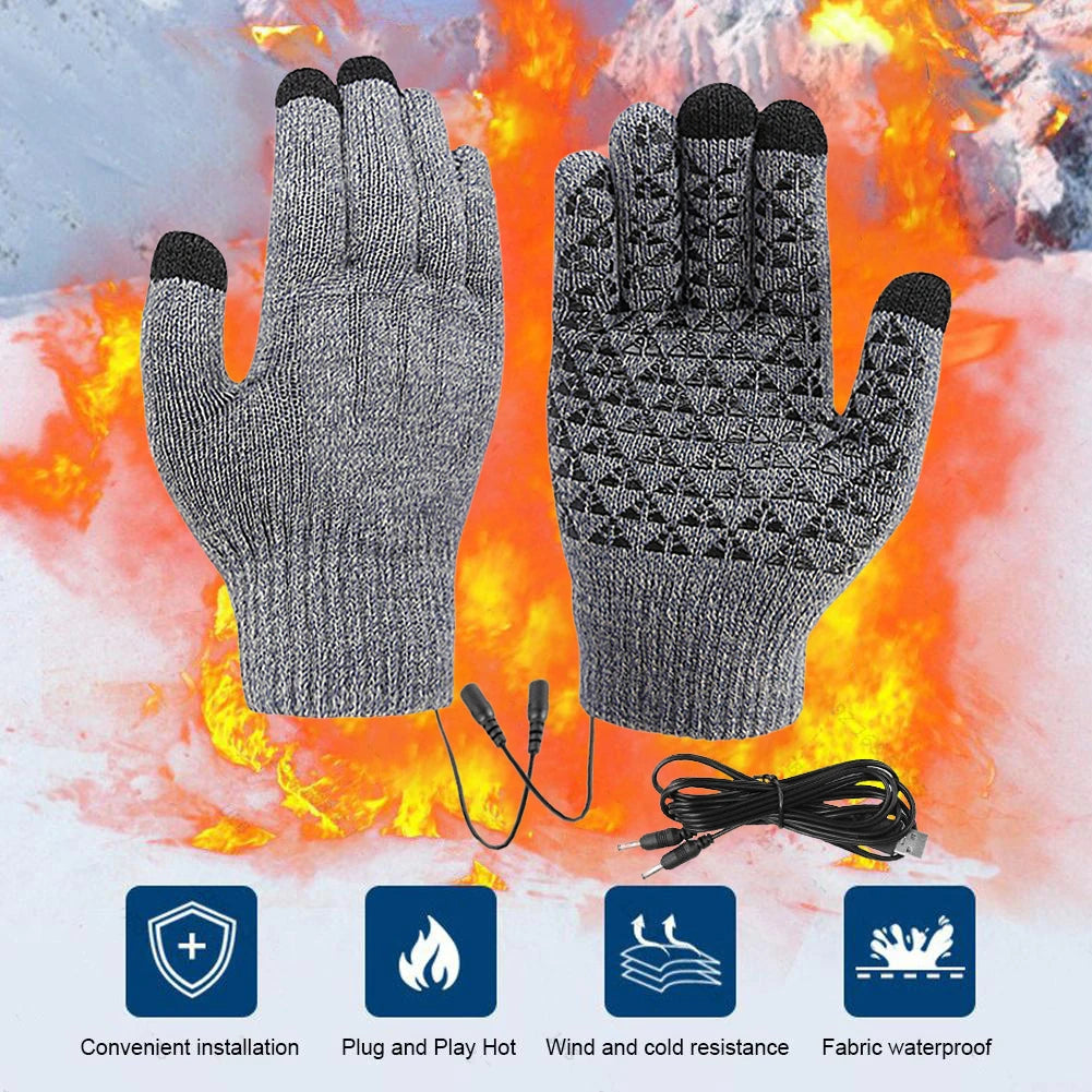 USB Electric Heated Gloves – Winter Thermal Touch Screen Knitted Gloves