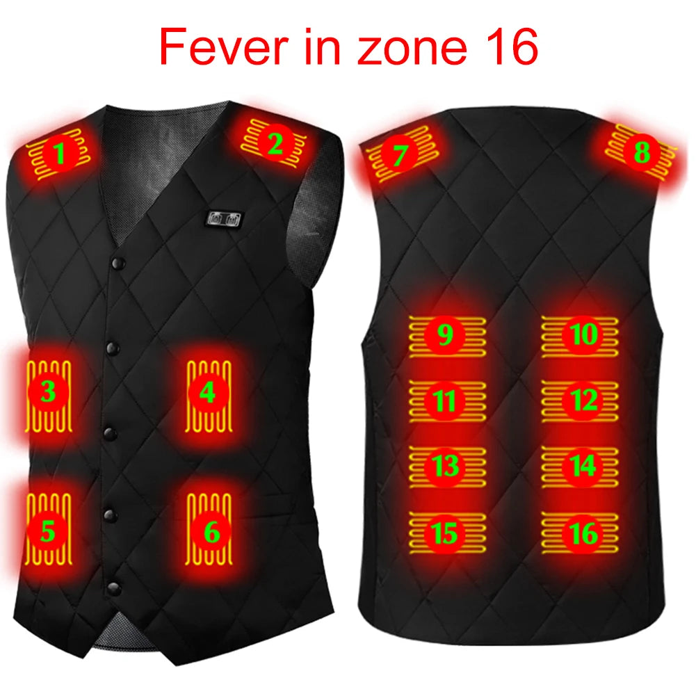 16-Zone USB Heated Vest for Men & Women - Adjustable Thermal Jacket for Winter, Hunting, and Outdoor Sports (Sizes M-7XL)