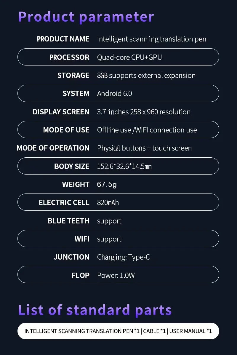 Smart Voice Translator Pen International Version 142 Languages WiFi Enabled Portable Scanner Translation Device for Travel