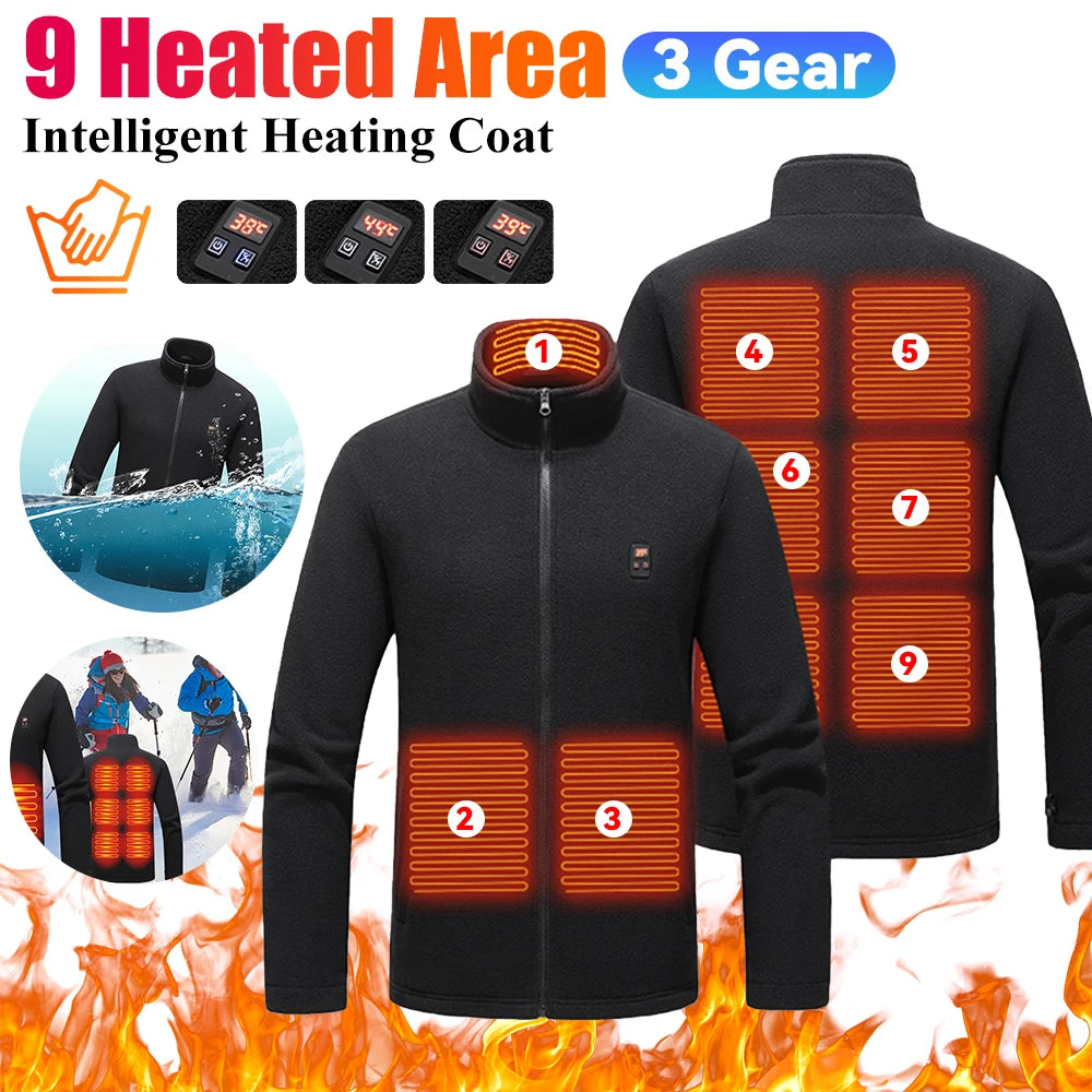 9 Heated Area Intelligent Heating Coat USB Charging Heated Jacket Warm Jackets Coat 3 Gear Electric Heating Vest