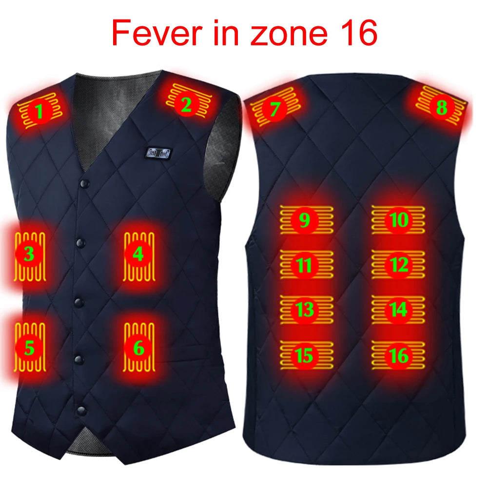 16-Zone USB Heated Vest for Men & Women - Adjustable Thermal Jacket for Winter, Hunting, and Outdoor Sports (Sizes M-7XL)