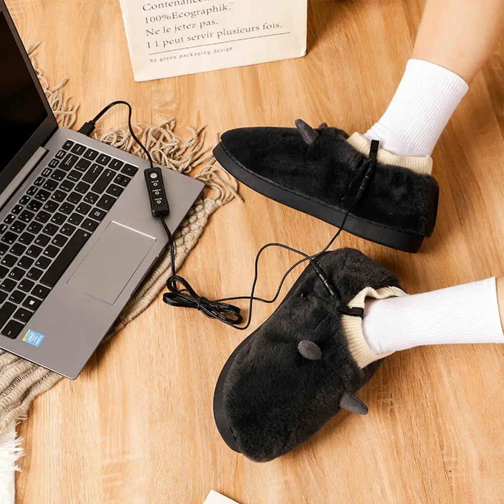 Winter Heated Slippers – USB Charging Electric Plush Foot Warmer with Adjustable Temperature for Men & Women.